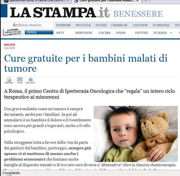 Cure gratuite per i bambini oncologici: La Stampa