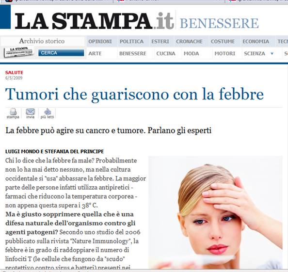 Tumori che guariscono con la febbre: La Stampa